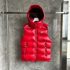 Moncler Tibb Gilet Red Detachable Hood Down Vest | Luxury Puffer Outerwear